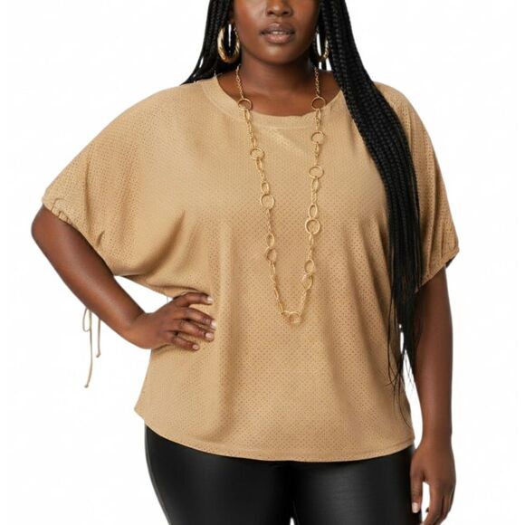 Zenergy by Chico's Tan Camel Faux Suede Tunic Top Batwing Perforated Plus Sz 2X - Picture 1 of 11